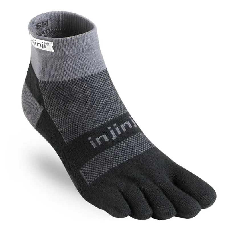 Injinji Run Midweight Mini-Crew Running Sock in Black Gray