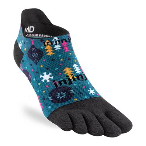 injinji Trail Midweight Crew Unisex Running Toe Socks (Christmas Bows)