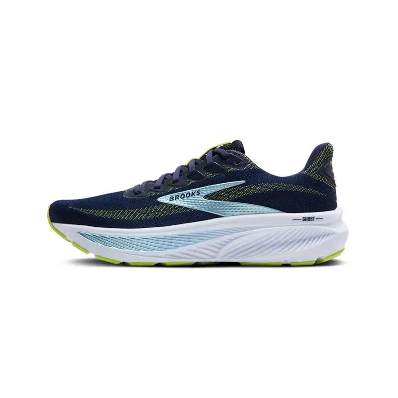Brooks Ghost 17 Men's Road Running Shoe in Peacoat/Lime/Blue-2