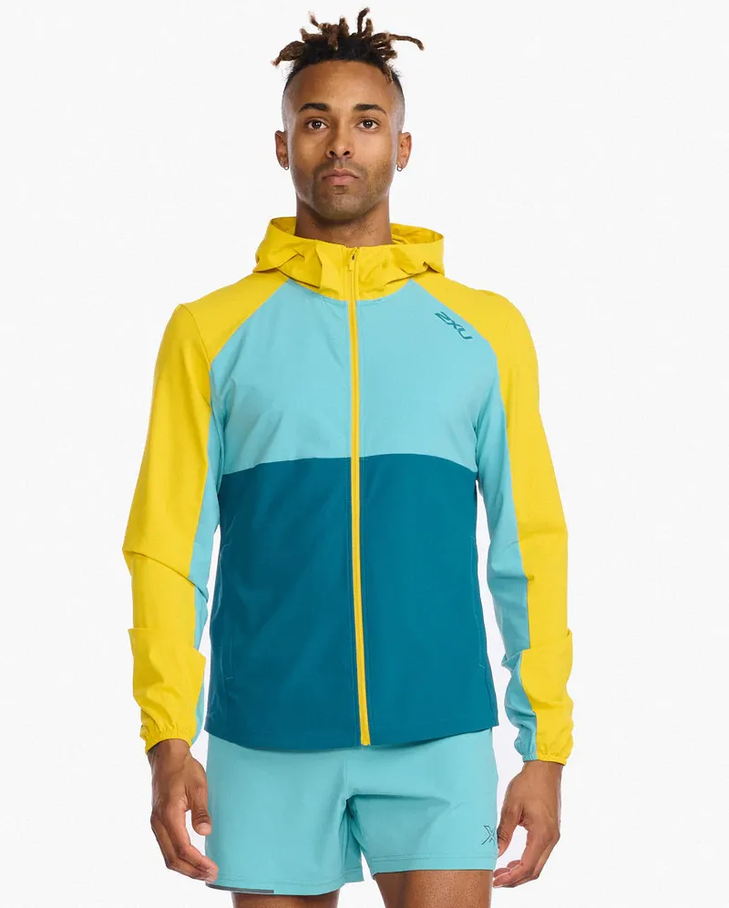 2XU Aero Men's Windproof Jacket in Sulphur/Oceanside Reflective