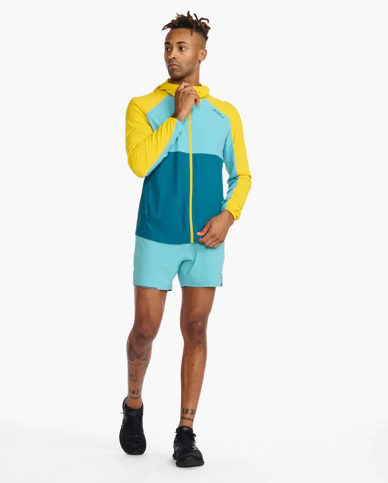 2XU Aero Men's Windproof Jacket in Sulphur/Oceanside Reflective-2
