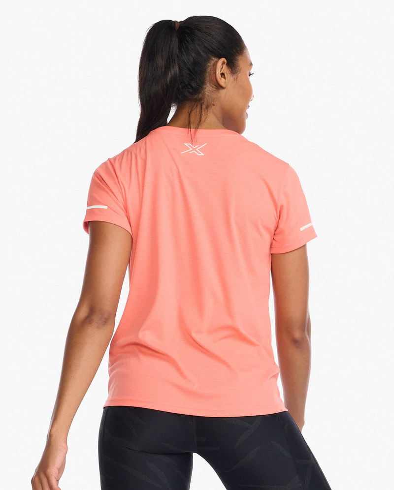 2XU Women's Aero Tee in Hyper Coral/White Reflective-1