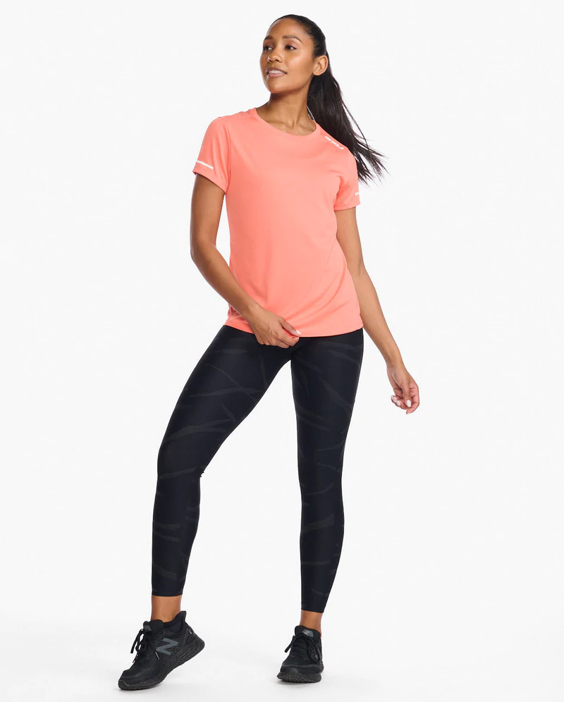 2XU Women's Aero Tee in Hyper Coral/White Reflective-2