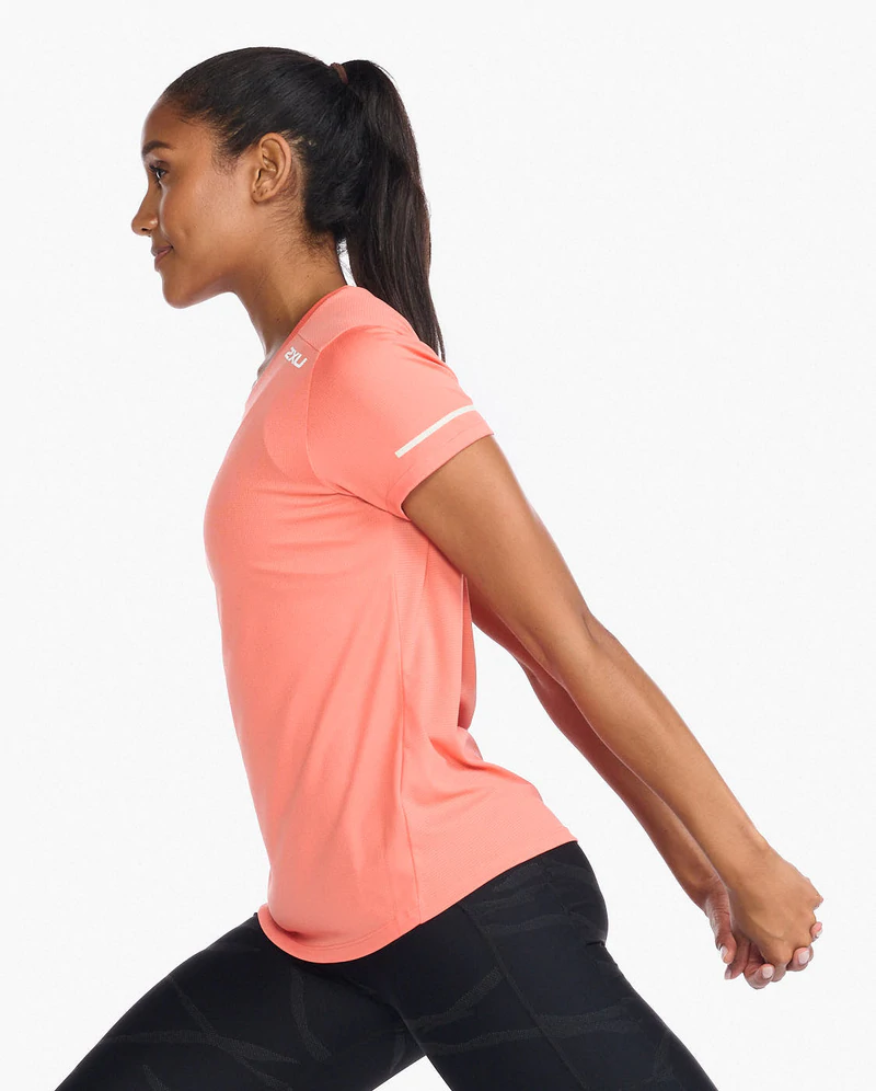 2XU Women's Aero Tee in Hyper Coral/White Reflective-3