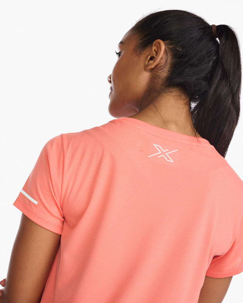 2XU Women's Aero Tee in Hyper Coral/White Reflective-5