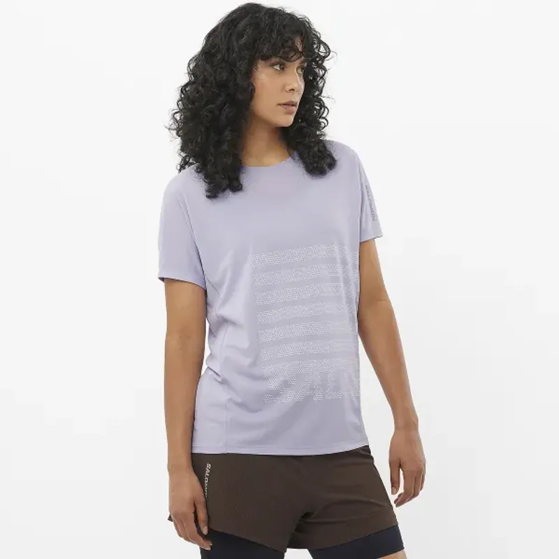 Salomon Sense Aero GFX Short Sleeve Women's Running T-Shirt in Cosmic Sky/Castlerock-1