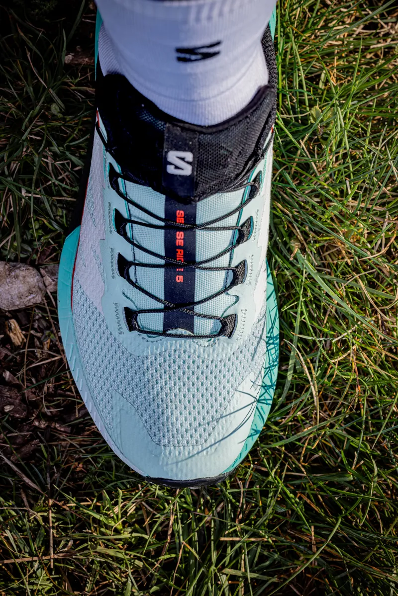 Salomon Sense Ride 5 Women's Trail Running Shoe in Bay/Black/Cherry Tomato-13