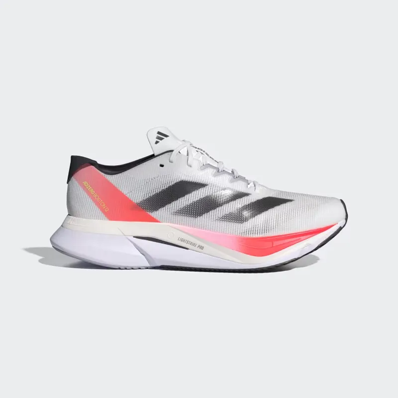adidas Adizero Boston 12 Men's Road Running Shoe in Cloud White/Aurora Met/Solar Red