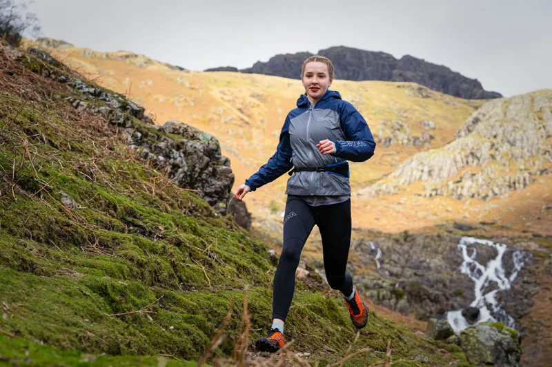 OMM Halo+ Women's Waterproof Running Jacket in Grey/Navy-4