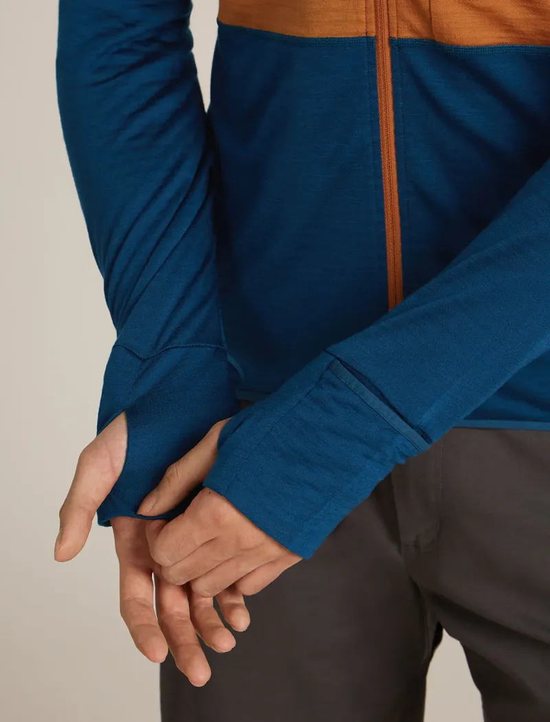 Icebreaker Merino Blend 200 Realfleece Descender Men's Long Sleeve Zip Hoodie in Trail/Atlantis-3