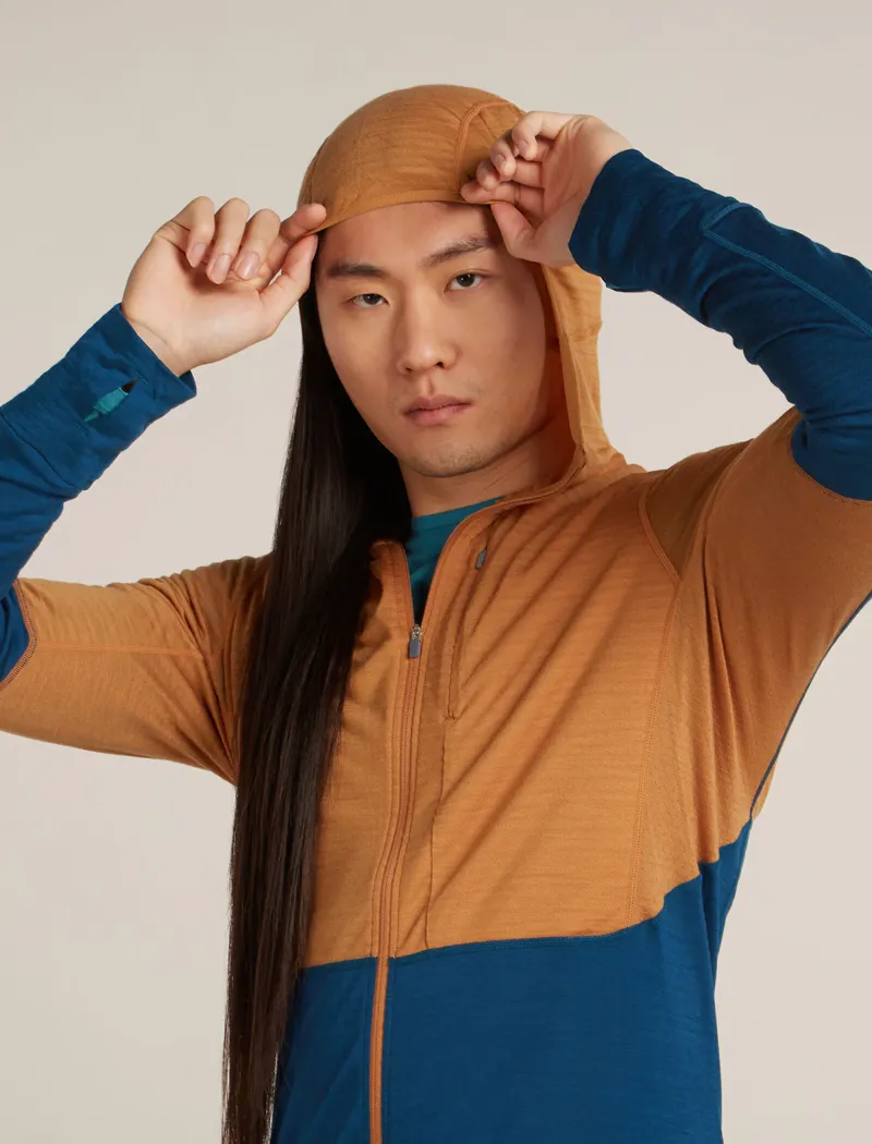 Icebreaker Merino Blend 200 Realfleece Descender Men's Long Sleeve Zip Hoodie in Trail/Atlantis-4