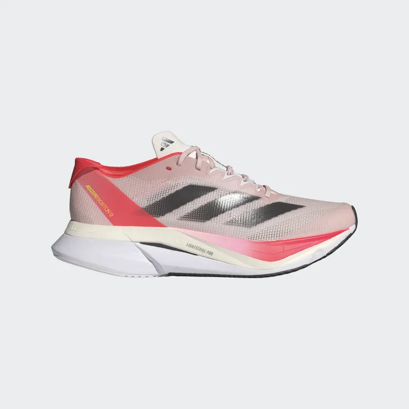 adidas Adizero Boston 12 Women's Road Running Shoe in Sandy Pink/Aurora Met/Solar Red