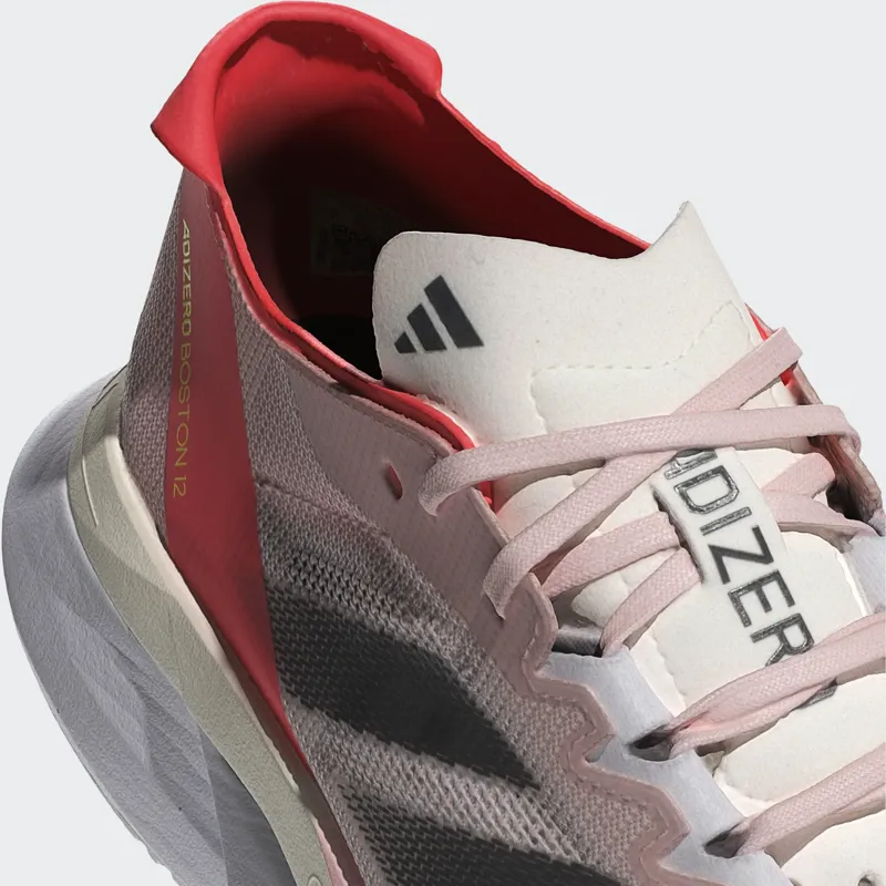 adidas Adizero Boston 12 Women's Road Running Shoe in Sandy Pink/Aurora Met/Solar Red-8