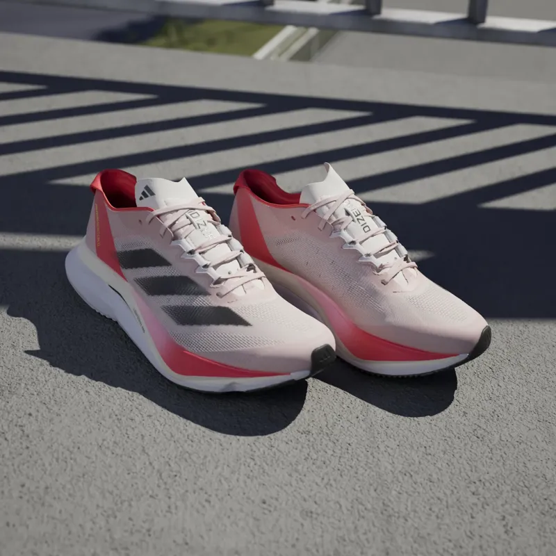 adidas Adizero Boston 12 Women's Road Running Shoe in Sandy Pink/Aurora Met/Solar Red-13