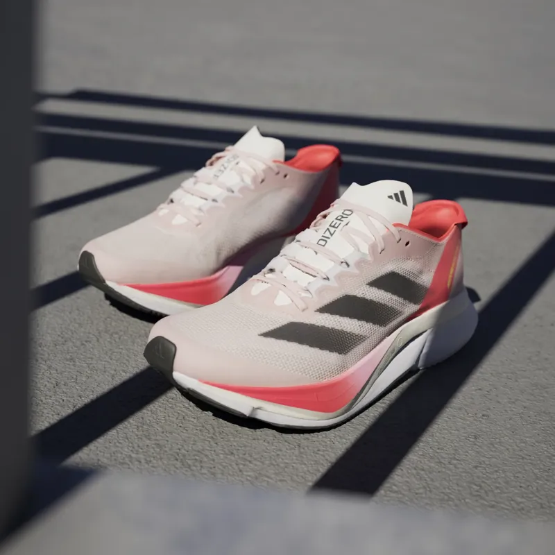 adidas Adizero Boston 12 Women's Road Running Shoe in Sandy Pink/Aurora Met/Solar Red-9