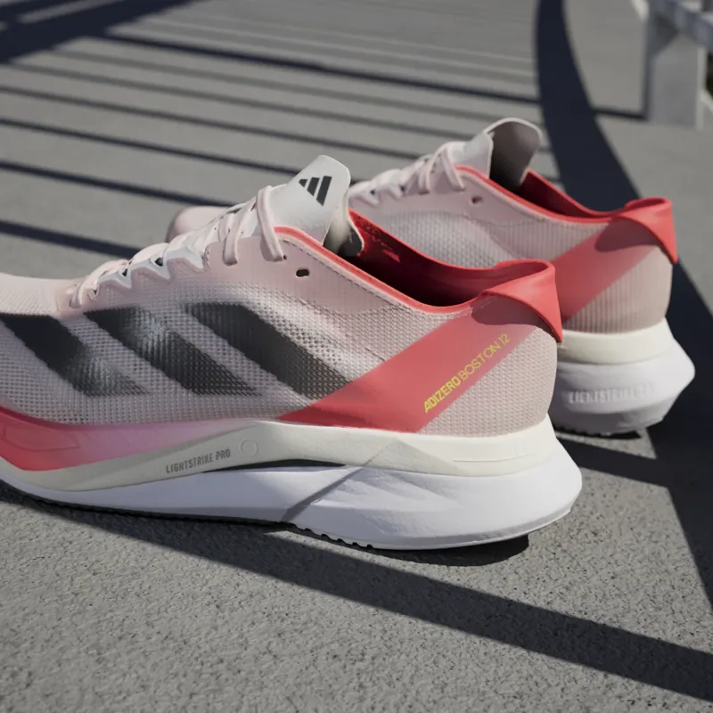 adidas Adizero Boston 12 Women's Road Running Shoe in Sandy Pink/Aurora Met/Solar Red-12