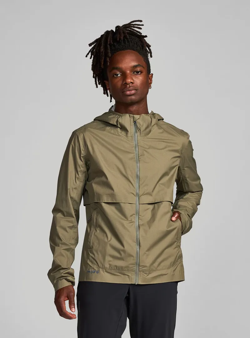 Janji Rainrunner Men's Lightweight Waterproof Pack Jacket in Conifer-2