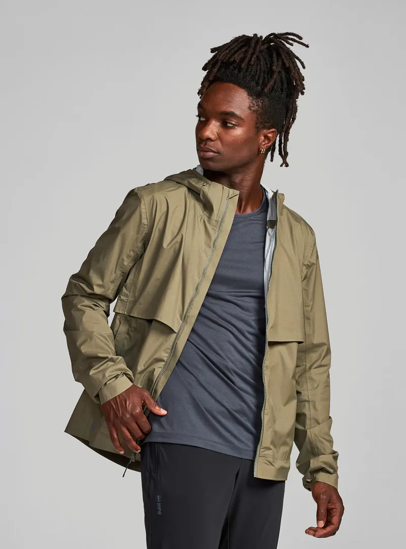 Janji Rainrunner Men's Lightweight Waterproof Pack Jacket in Conifer-6