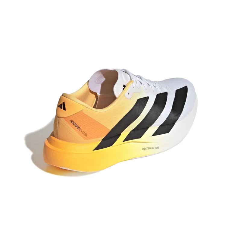 Adidas Adizero Evo SL Woven Men's Road Running Shoe in Crystal White/Lucid Tangerine-5