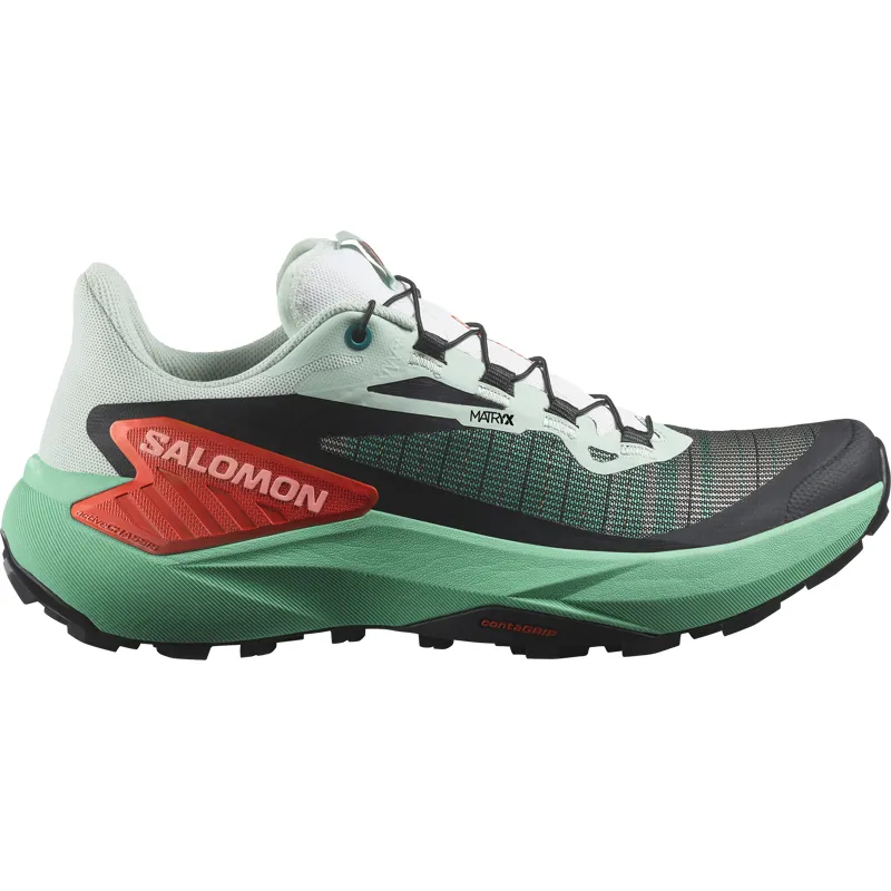 Salomon Genesis Women's Trail Running Shoe in Bay/Electric Green/Cherry Tomato