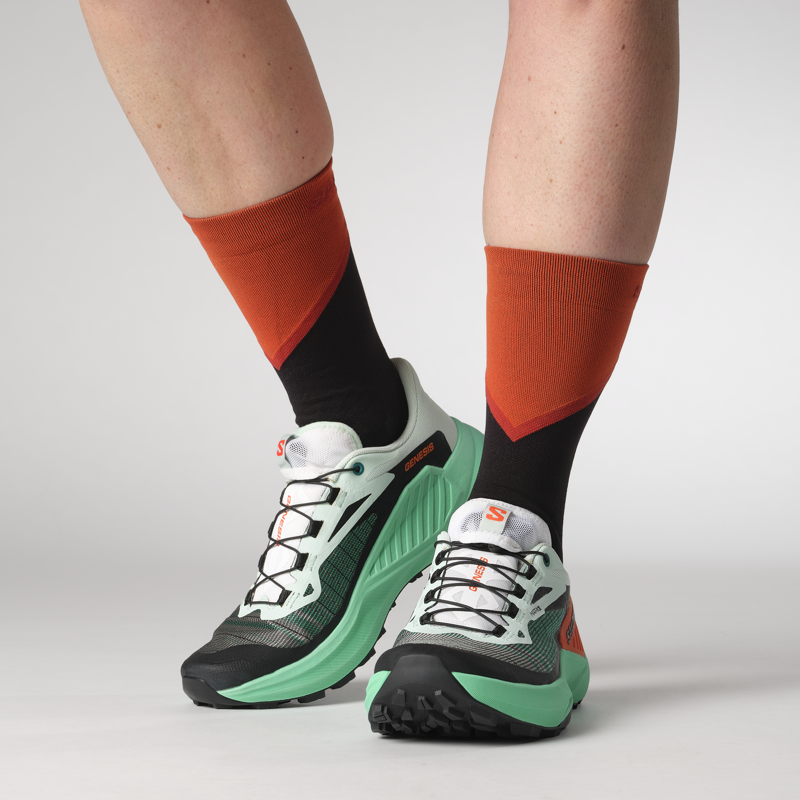 Salomon Genesis Women's Trail Running Shoe in Bay/Electric Green/Cherry Tomato-6