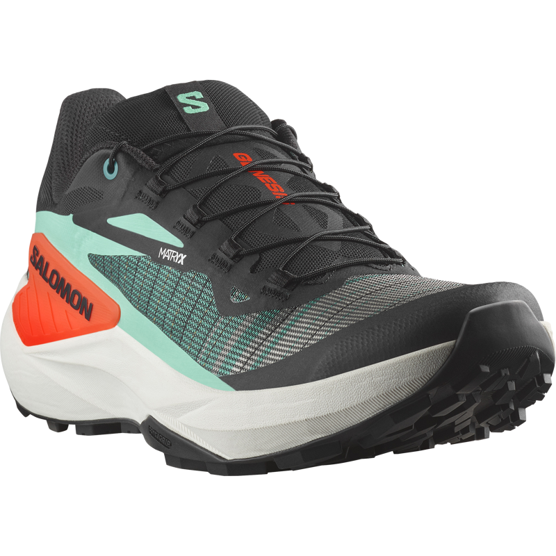 Salomon Genesis Men's Trail Running Shoe in Black/Electric Green/Cherry Tomato-4