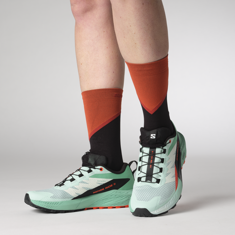 Salomon Sense Ride 5 Women's Trail Running Shoe in Bay/Black/Cherry Tomato-6