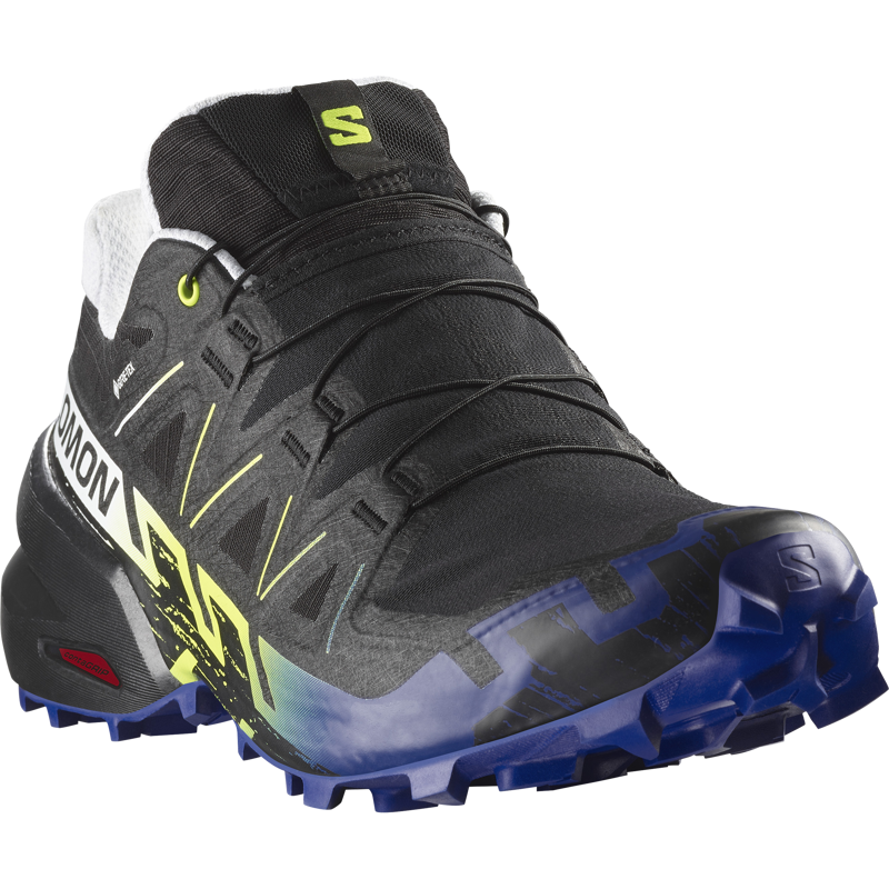 Salomon Speedcross 6 GTX Fan Fire  Men's Trail Running Shoe in Black / Surf The Web / Safety Yellow-5