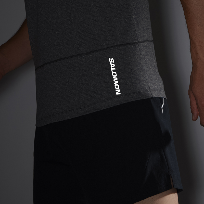 Salomon Cross Run SS Men's Running T-Shirt in Deep Black/Heather-6