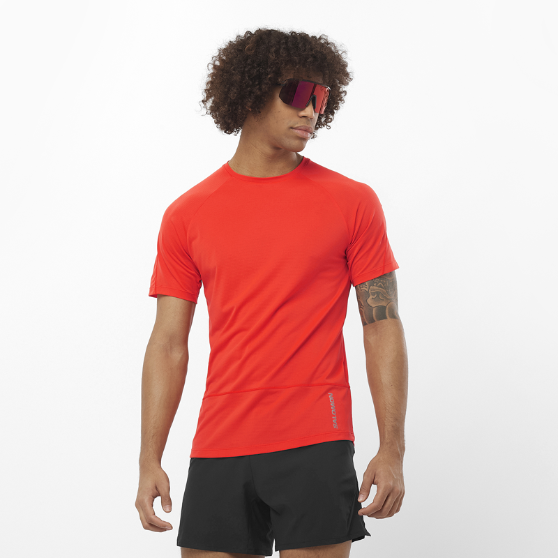 Salomon Cross Run SS Men's Running T-Shirt in Cherry Tomato-1