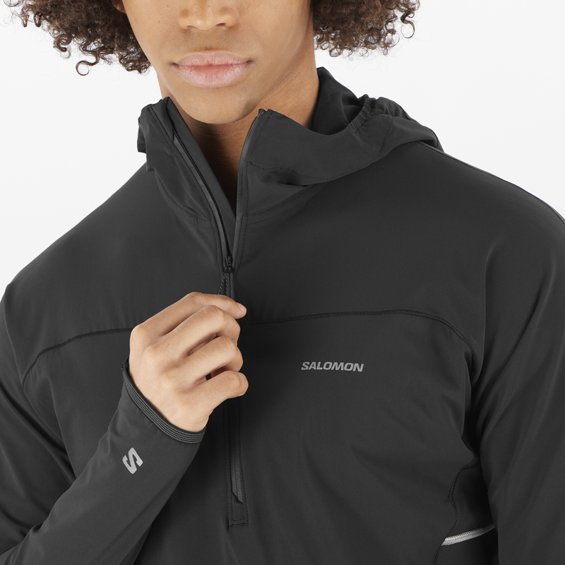 Salomon Sense Aero Hybrid HZ Hood Men's Mid-Layer Jacket in Deep Black-4