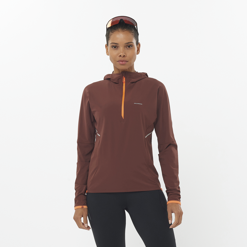 Salomon Sense Aero Hybrid HZ Hood Women's Mid-Layer Jacket in Rum Raisin-1