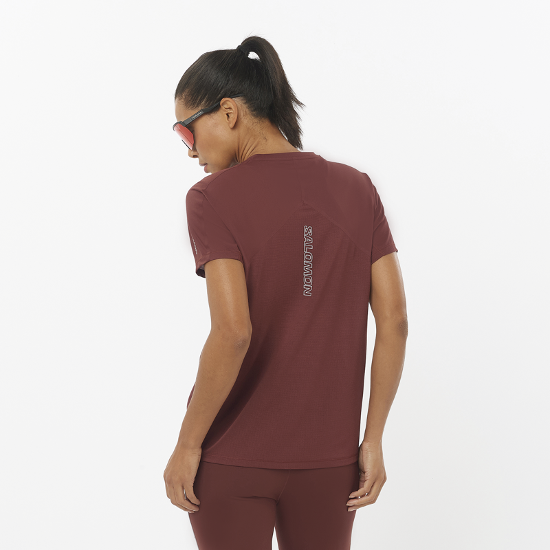 Salomon Sense Aero SS Tee Women's Running T-Shirt in Rum Raisin-2