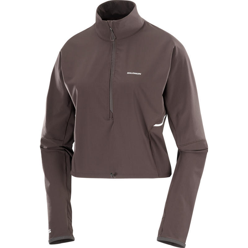 Salomon Sense Aero Hybrid Cropped Pullover Women's Running Midlayer in Coffee Bean