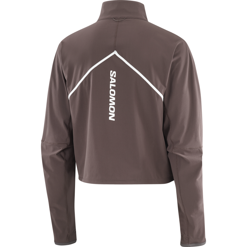 Salomon Sense Aero Hybrid Cropped Pullover Women's Running Midlayer in Coffee Bean-1