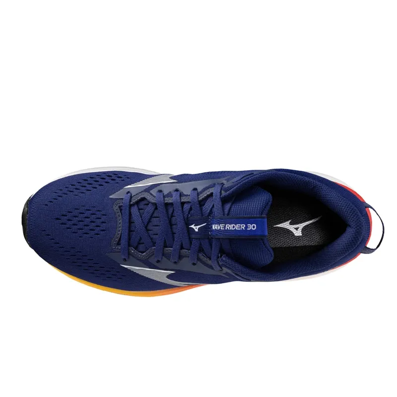 Mizuno Wave Rider 30 Men's Road Running Shoe in Beacon Blue/White/Artisan Gold-1