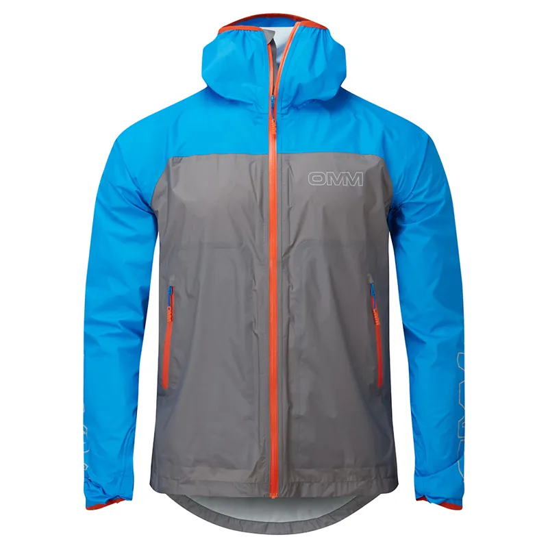 OMM Halo+ Men's Waterproof Running Jacket in Grey/Blue
