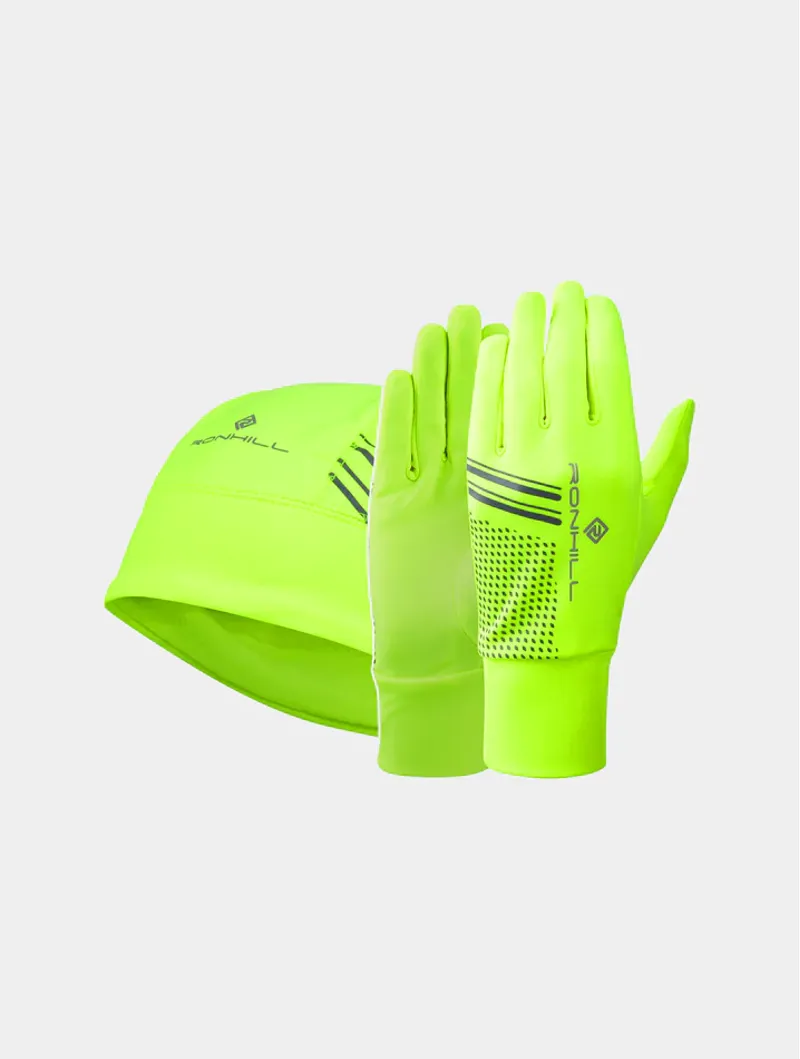 Ronhill Beanie and Glove Set in Fluo Yellow/Black 