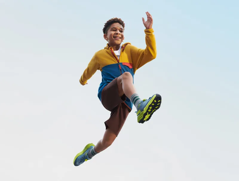 HOKA Speedgoat 5 Kid's Trail Running Shoe in Castlerock/Vibrant Orange-8