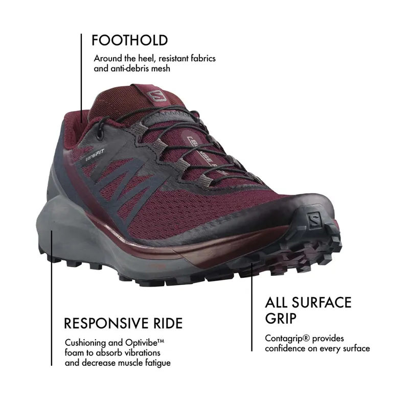 Salomon Sense Ride 4 Women's Trail Running Shoe in Wine Tasting/Quiet Shade/Ebony-6