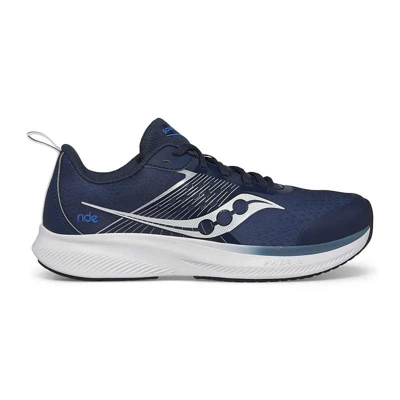 Saucony Ride Kid's Road Running Shoe in Blue/Navy/Silver 