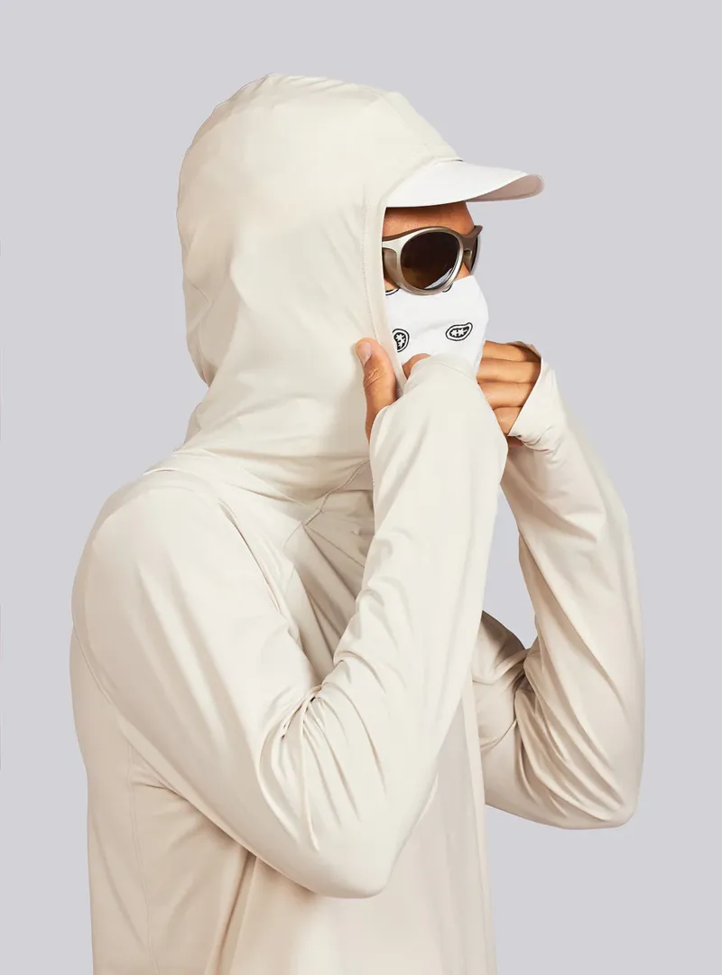 Janji Men's Sunchaser 50 Hooded Long Sleeve in Sandstorm-5