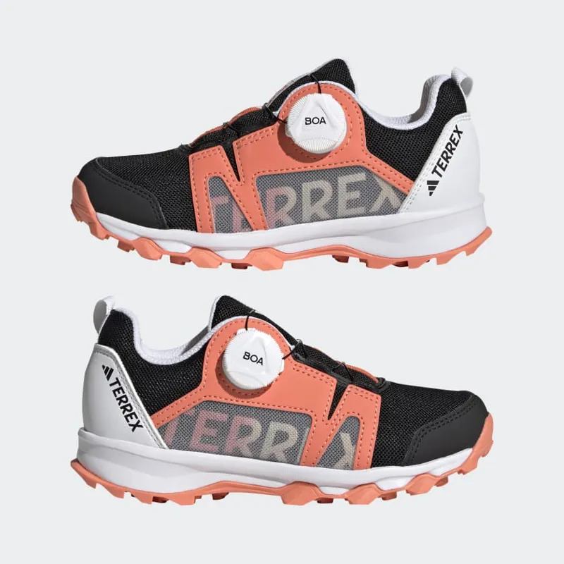 adidas Terrex Agravic Boa Kid's Trail Running/Walking Shoe in Core Black/Crystal White/Impact Orange-8