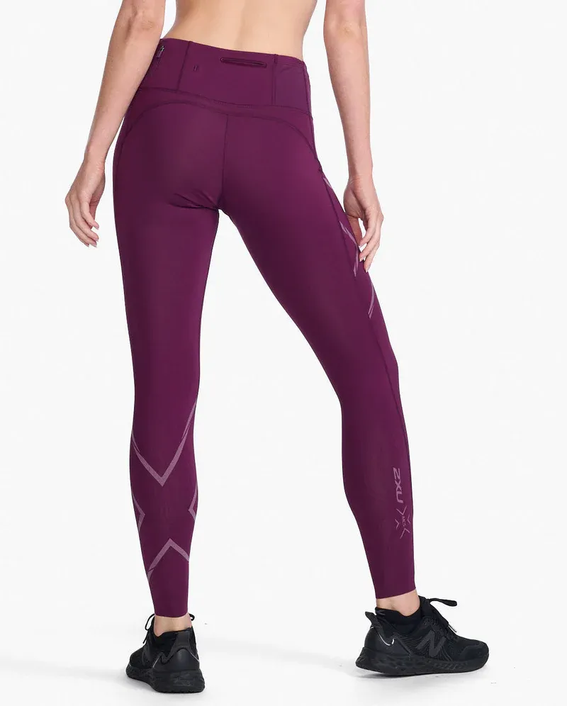 2XU Women's Light Speed Mid-Rise Compression Tight in Beet/Beet Reflective-1