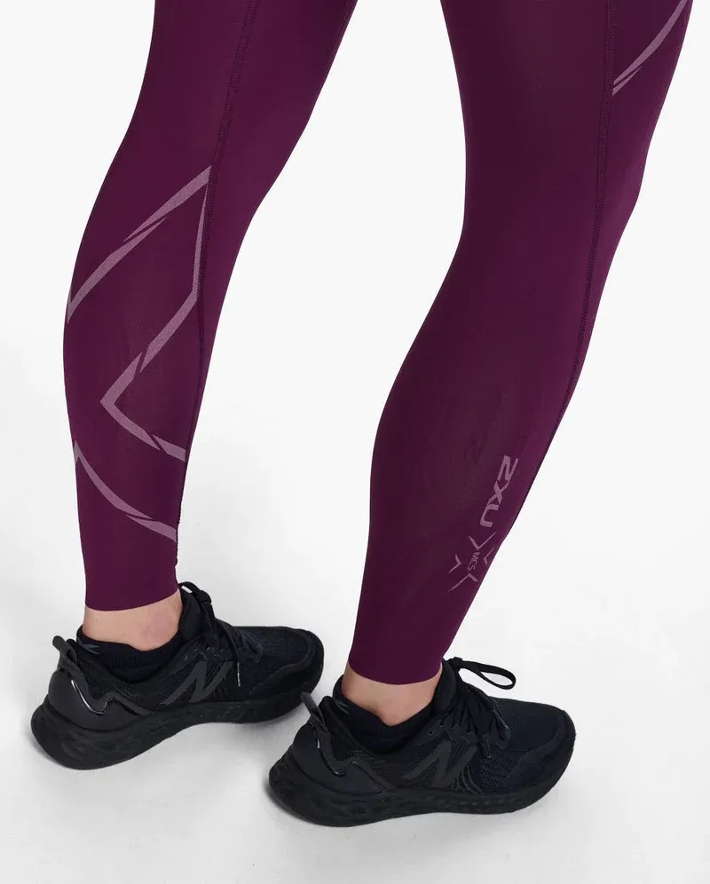2XU Women's Light Speed Mid-Rise Compression Tight in Beet/Beet Reflective-6
