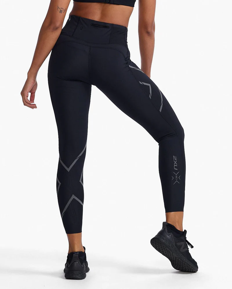 2XU Women's Light Speed Mid-Rise Compression Tight in Black/Black Reflective-2