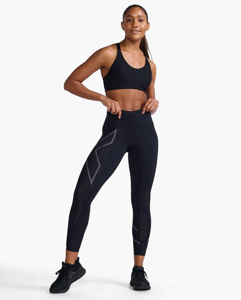 2XU Women's Light Speed Mid-Rise Compression Tight in Black/Black Reflective-4