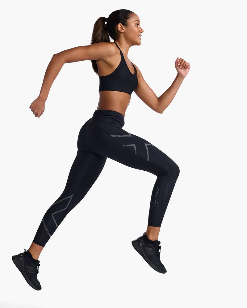 2XU Women's Light Speed Mid-Rise Compression Tight in Black/Black Reflective-6