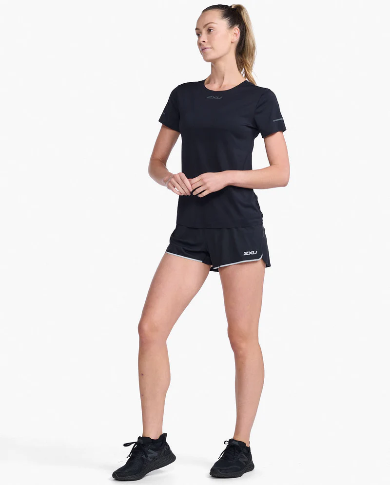 2XU Light Speed Tech Tee Women's Running T-Shirt in Black/Black Reflective-2