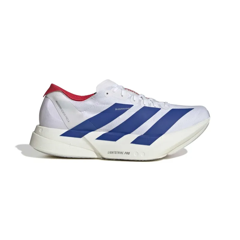 adidas Adizero Adios Pro 4 Men's Road Running Shoe in Footwear White/Team Royal Blue